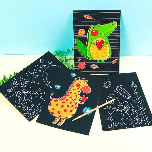 New Magic Scratch Painting Art Paper Card Set Cute Cartoon Zoo Sea Animal Kids Learning Art Painting Boys Girls Children Gifts 2