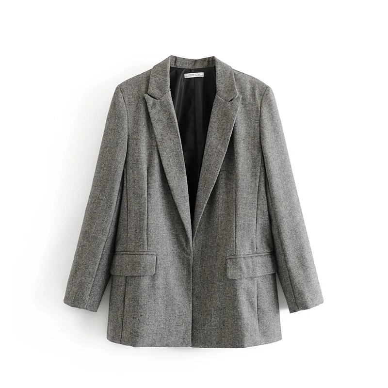 

A Generation of Slimming Suit Collar Herringbone Tweed Mid-length No Buckle Suit Jacket Entity
