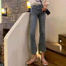 Женская одежда, однотонные свободные расклешенные брюки на молнии в винтажном стиле, весенне-осенние джинсовые брюки с высокой талией, женские новые