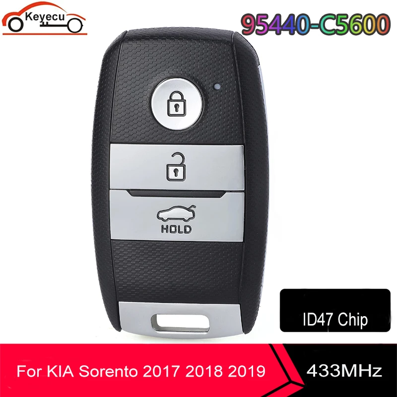 

KEYECU Keyless Go Smart Remote Car Key With 3 Buttons 433.92MHz FSK ID47 Chip for Kia Sorento 2017 2018 Fob P/N: 95440-C5600