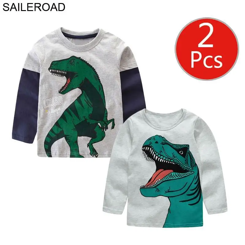 7730 7703 photo SAILEROAD 2 Шт. Динозавр Печати Мальчиков С Длинным Рукавом Мультфильм Детские футболки для Осени Новорожденных Девочек Одежда С Длинным Рукавом - Цвет: 7730 7703 photo