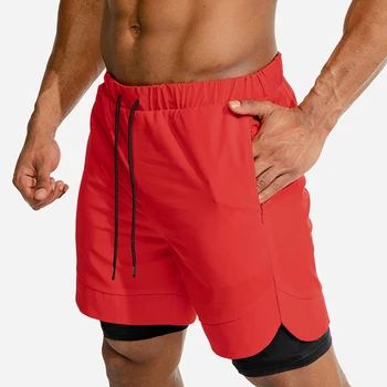 

2020 Men 2 in 1 Running Shorts Jogging Gym Fitness Training Quick Dry Beach Short Pants Male Summer Sports Bottoms Clothing