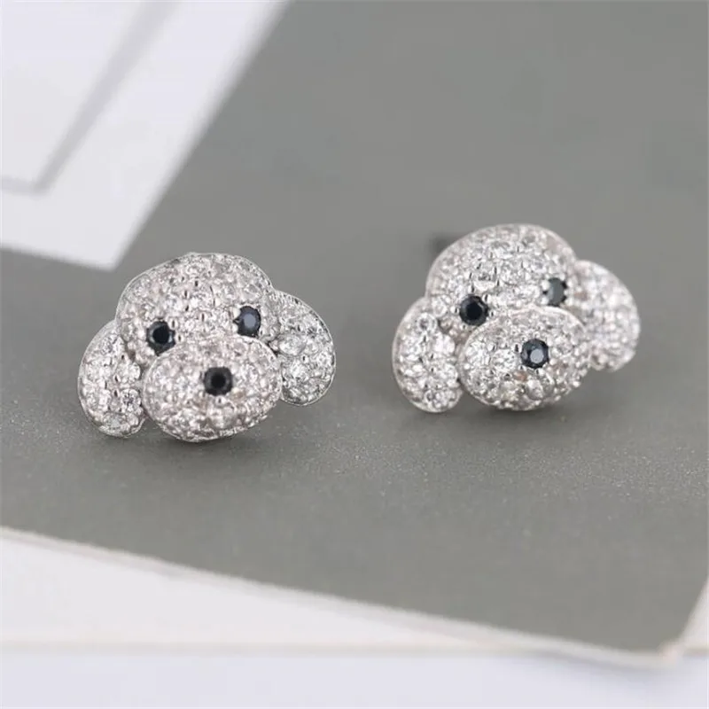 Neue Mode Temperament Voller Kristall Exquisite Hund 925 Sterling Silber Schmuck Persönlichkeit Beliebte Tier Stud Ohrringe E107