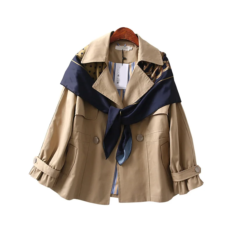 

One's Shawl Short Fold-down Collar Trench Coat High-waisted Casual Cowboy Harem Pants Two-Piece Women's Entity