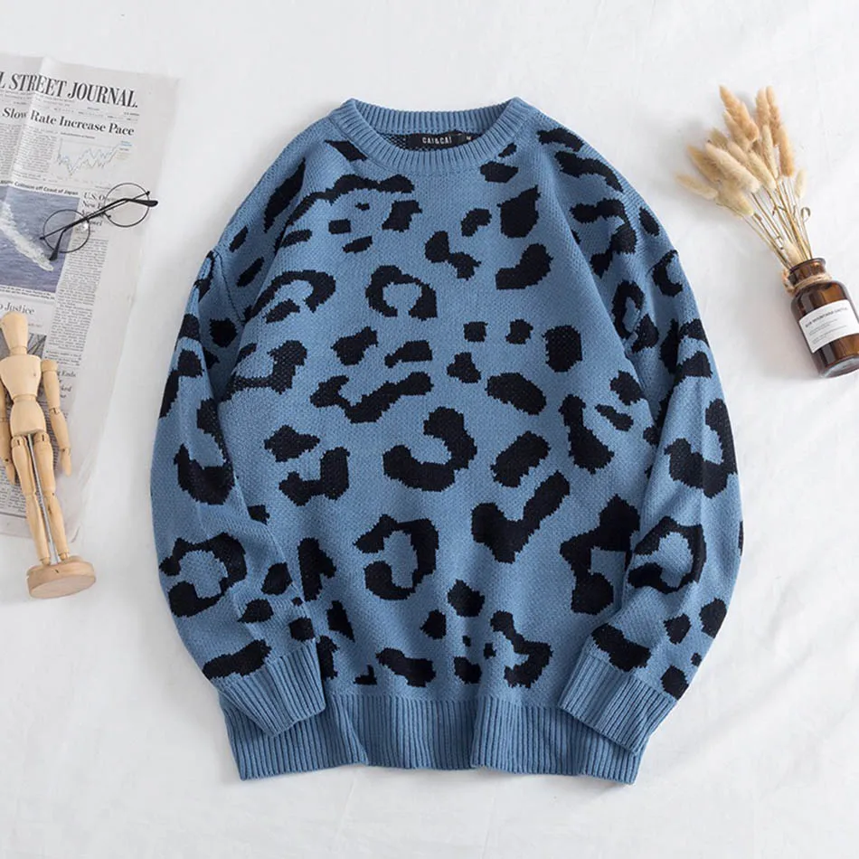 Леопардовый Круглый вырез вязаный пуловер и свитеры для мужчин Blusa De Frio Masculino длинный рукав мужской свитер Abrigo Hombre