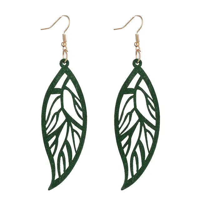 YULUCH Ethnic African Indian Boho Long Earrings Fashion Jewelry For Women Personality Hollow Wood Pattern Leaf Pendant Earrings Green
