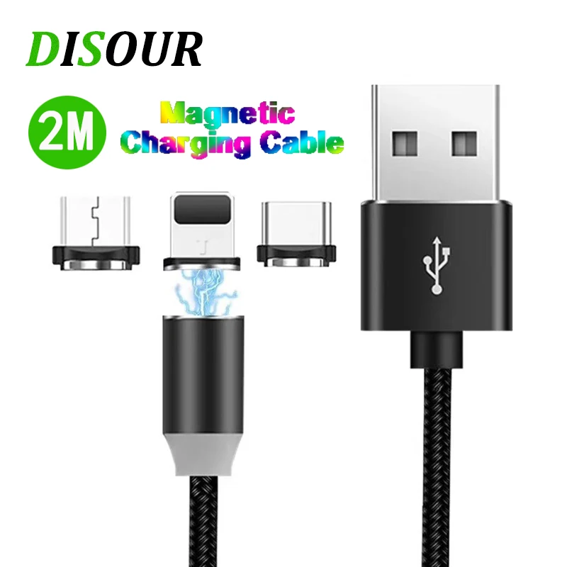 

2M LED Magnetic USB Cable Micro USB C Cable Fast Charge Type C Cable Magnet Charger For Samsung Xiaomi iPhone LG Fast Shipping