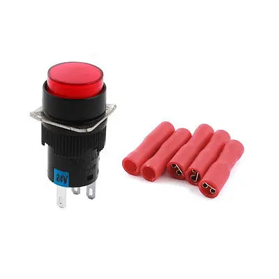 

DC 24V Red Pilot Lamp Panel SPDT Latching Pushbutton Switch w Crimp Terminals