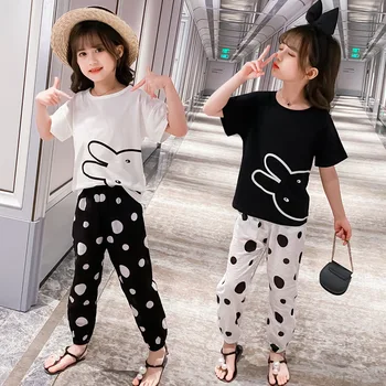 

Summer Girls Clothes Sets Children Clothing Set Short Sleeve T-shirt+Dot Pants 2 Pcs Baby Girls Clothes 4 5 6 8 9 10 11 12 Years