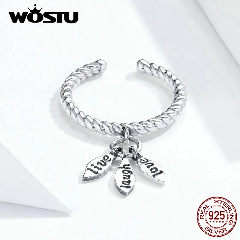 WOSTU,, 925 пробы, серебряное, любовь, смех, живое кольцо, регулируемый Штабелируемый палец для женщин, свадьба, серебро, 925, ювелирное изделие, BKR570
