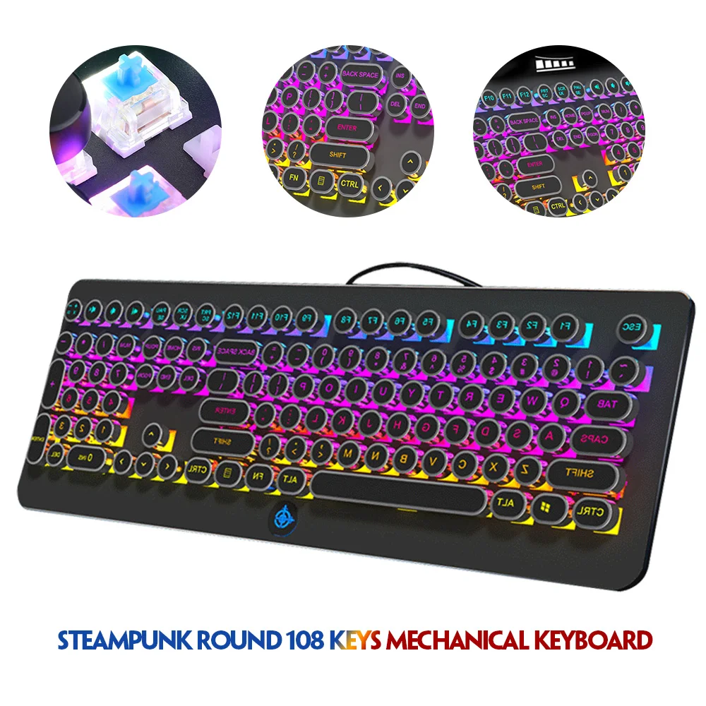 MK9 механическая клавиатура в стиле стимпанк с зеленой осью Rgb Ретро 108 круглыми