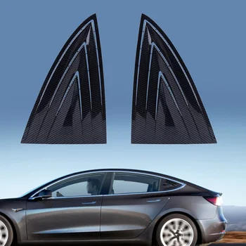 

2pcs Carbon Fiber Color Rear Window Louver Shutter Cover Trim Frame Fit For Tesla Model 3 2018 2019