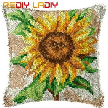 

Latch Hook Cushion Kits Sunflowers Pre-Printed Canvas Acrylic Yarn Crocheting Pillow Case Sofa Cushion Cover Bed Pillow Crafts