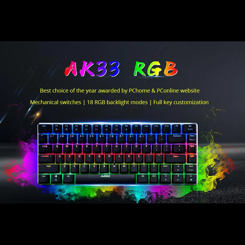 Original Ajazz AK33 Mechanical Gaming Keyboard Blue Switch 82 Keys 
