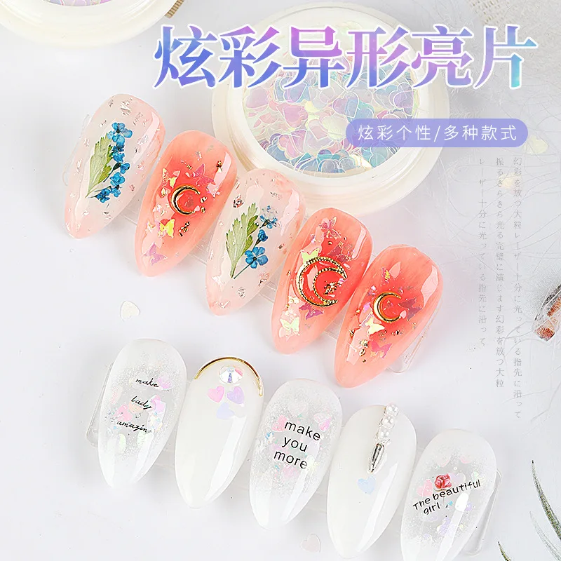 

Net red with the same nail art decoration 6 models Love sequins ins Symphony Eye Makeup Pentagram Xuanya flowers Nail patch