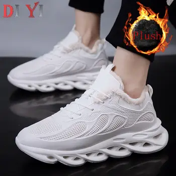 

Snow Shoes for Men Winter Blade Sneakers Comfort Platform Casual Men's Shoes Man Warm Lace-Up Mesh Shoe Thick Plush Sneaker E19