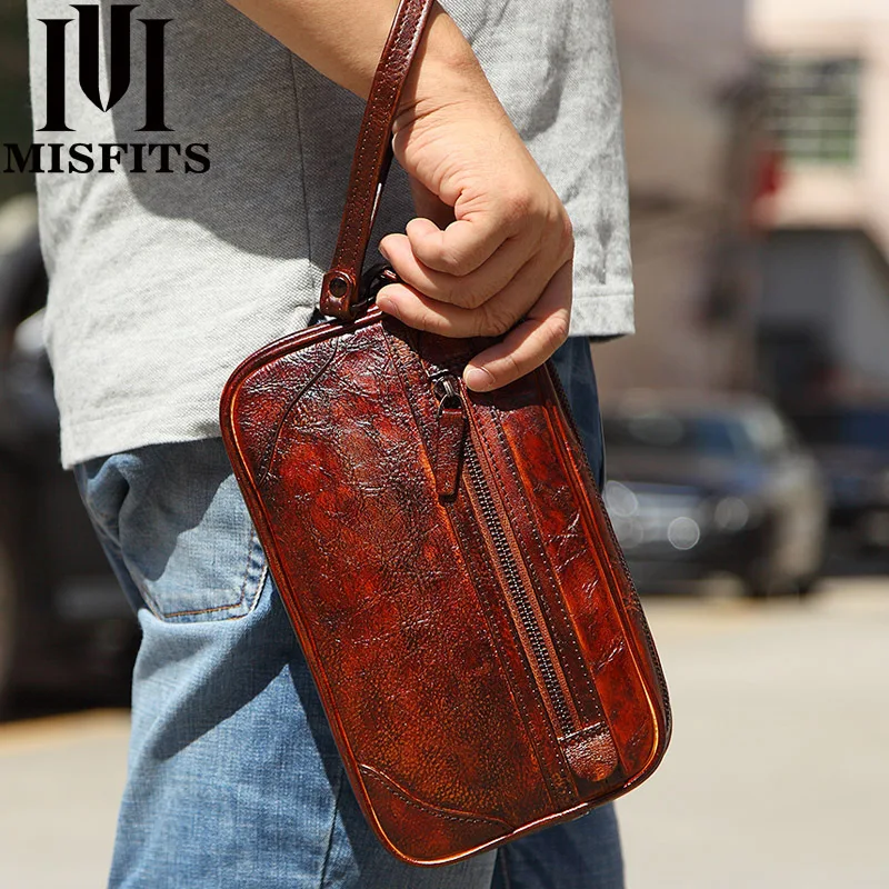 

MISFITS 2020 Men Wallet Clutch Genuine Leather Brand Wallet Large Capacity soft cowhide Wallets Multi-Functional Vintage Luxury
