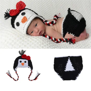 

Infant Baby Set 2020 Cute Cartoon Penguin Knitted Crochet Suit Newborn Baby Photography Props Toddler Boys Girls Cosplay Costume