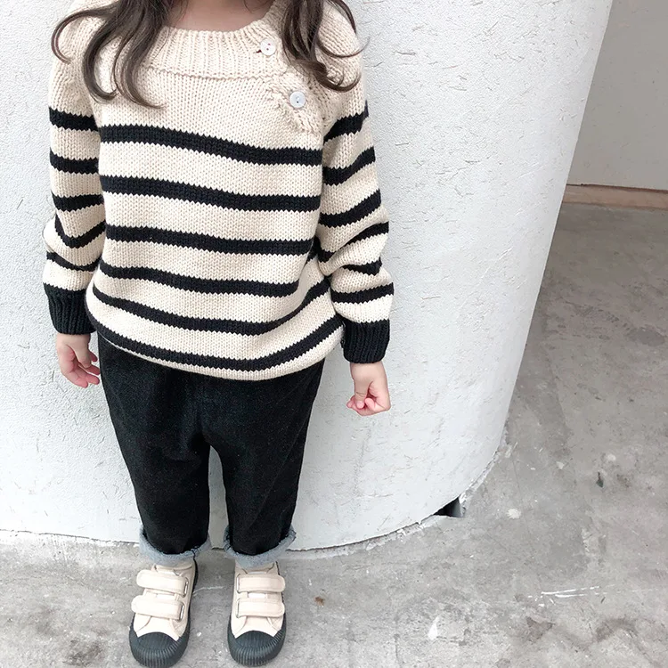 children's thickened sweater winter Korean version of baby sweater striped boy and girl sweater baby girl winter clothes