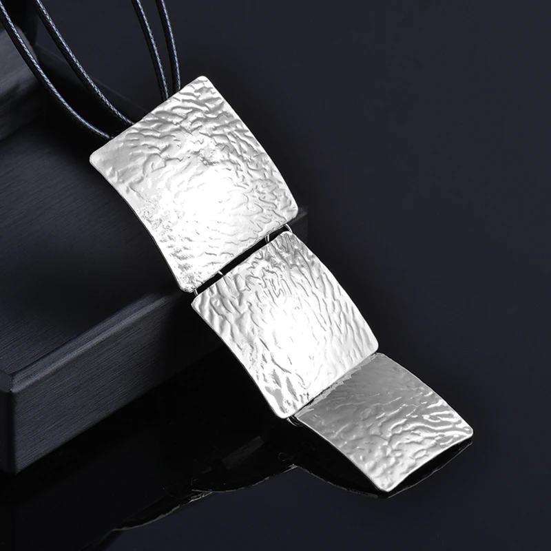 SINLEERY Sexy Big Square Long Pendant Necklace Black Leather Chain Maxi Statement Jewelry For Women XL176 SSF - Image 4