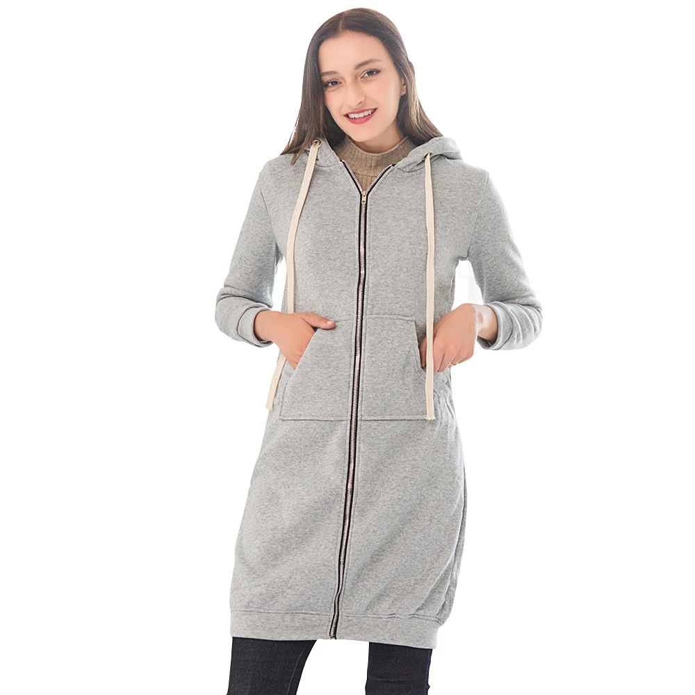 Gray Goose Wisalo Осень Зима повседневные женские длинные толстовки Толстовка пальто на молнии Верхняя одежда куртка с капюшоном размера плюс бархатная Верхняя одежда Топы - Цвет: Gray Goose
