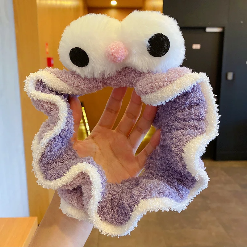 

New Elasticity Coral Fleece Headbands for Girls Cute Cartoon Big Eye Wavy Hairbands Women Face Washing Tool Hair Accessories