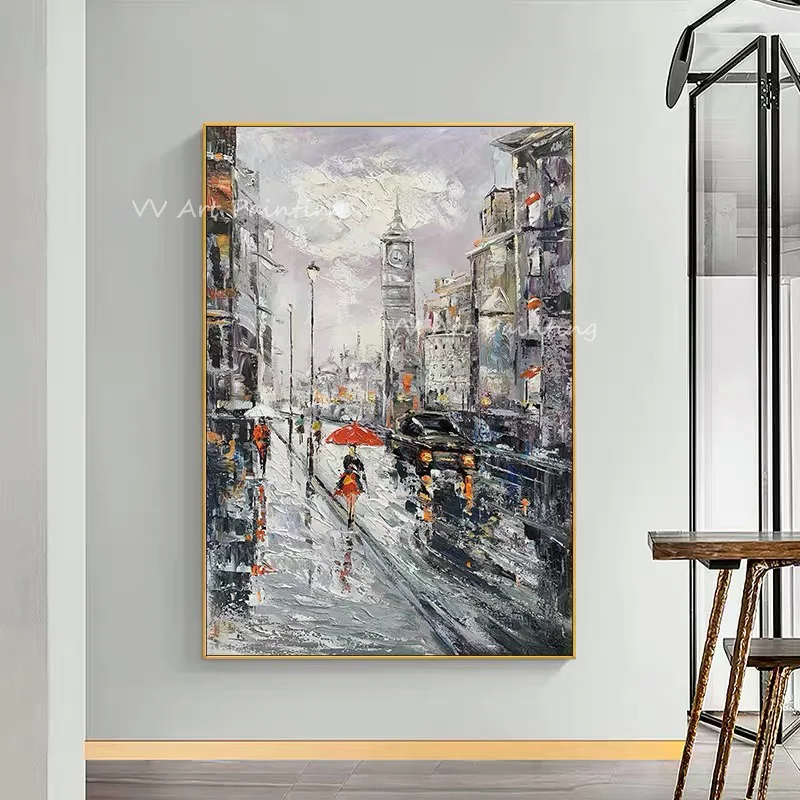 

Большая картина маслом на холсте, ручная работа, город, улица, ходьба, ручная роспись, фреска, художественное оформление для дома, отеля, без рамки