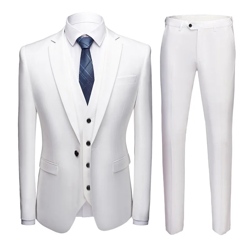 Shenrun мужские костюмы бизнес 3 шт. брюки с жилеткой обтягивающий официальный Повседневный Модный свадебный костюм для выпускного вечера сплошной цвет - Цвет: White 907
