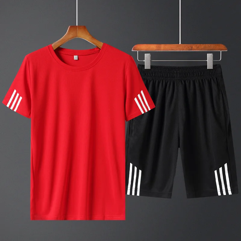 Модный спортивный повседневный комплект из футболки и шорт - Цвет: Red