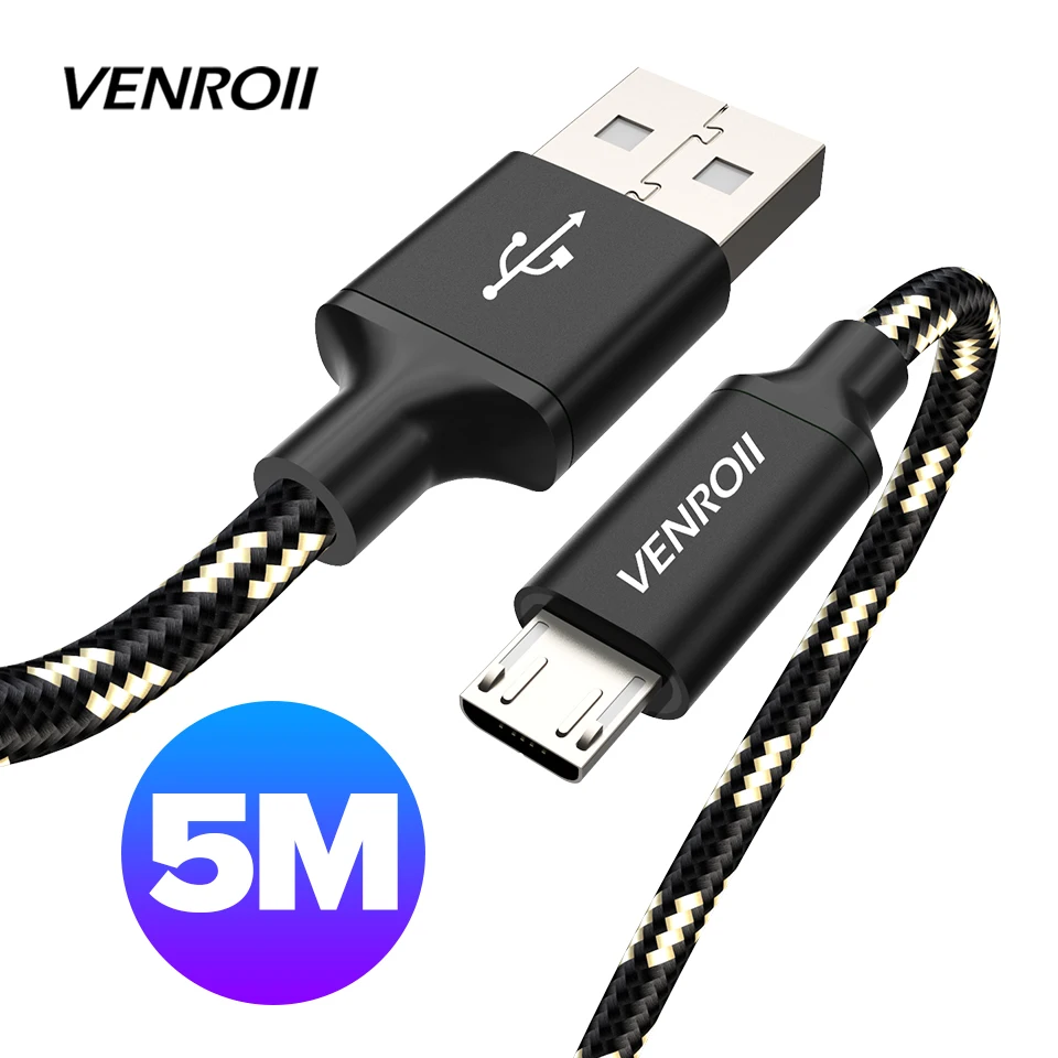 Кабель Micro USB Venroii для Samsung A7 S7 Xiaomi Redmi Note 5 6 Pro Huawei Honor 8X 9 мобильный телефон быстрая
