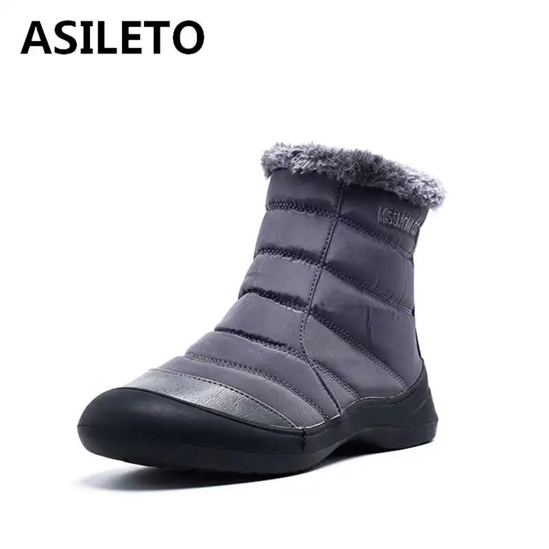 

ASILETO casual snow ankle boots women waterproof down cloth boot in winter warm plush thick fur low heels footewar bottes botas