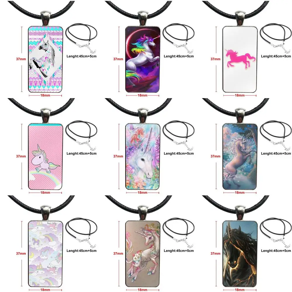 For Women Jewellery Glass Cabochon Choker Pendant Rectangle Necklace Steel Color Jewelry 2019 Rainbow Horse Puke Unicorn | Украшения и