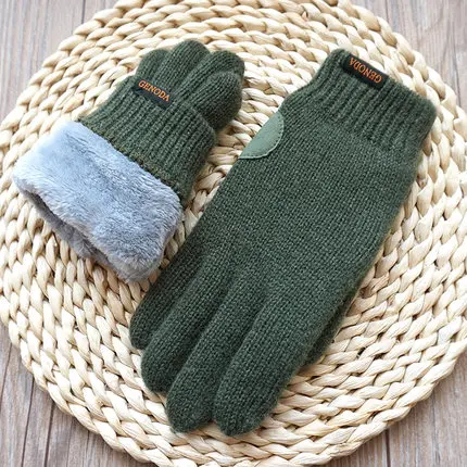 Dark green Новые женские перчатки с сенсорным экраном теплые перчатки Модные женские зимние Бархатные толстые теплые шерстяные вязаные перчатки варежки - Цвет: Dark green