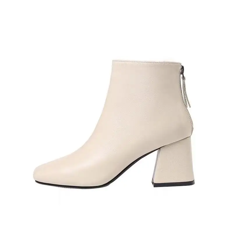 

Женские ботильоны на молнии, черные однотонные кожаные ботинки с круглым носком, на высоком квадратном каблуке