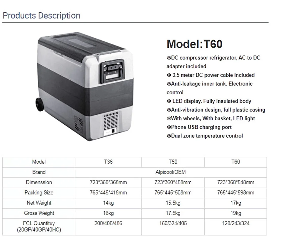 portable mini fridge 60L 12V 48W Mini Car Refrigerator 12V 24V Car Refrigerator Freezer Cooler Compressor Adjustable Temperature Control for Outdoor small car fridge