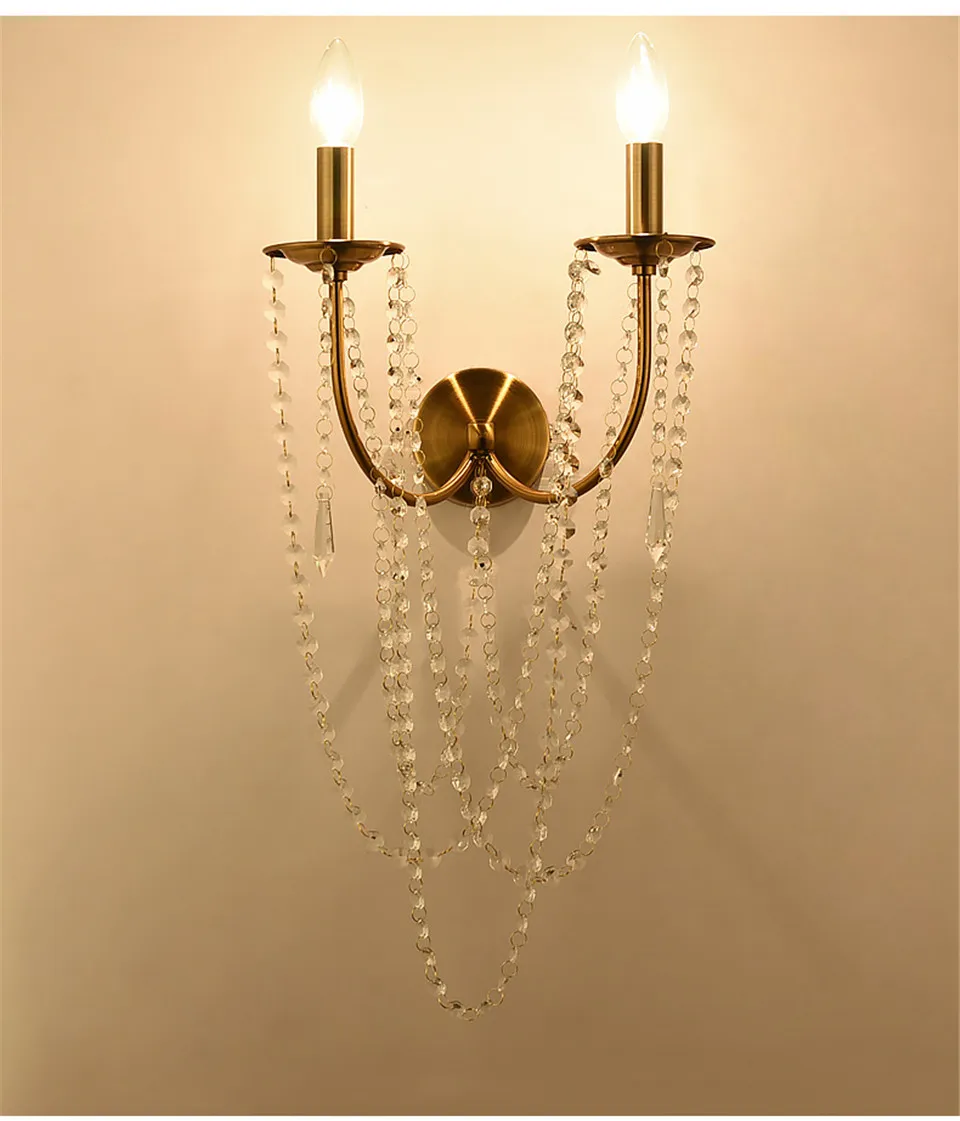 Nordic Crystal Iron LED Wall Lamps Indoor Home Decor Sconces Bedroom Light Fixture Bedside Living Room Hotel Stairs Wall Light