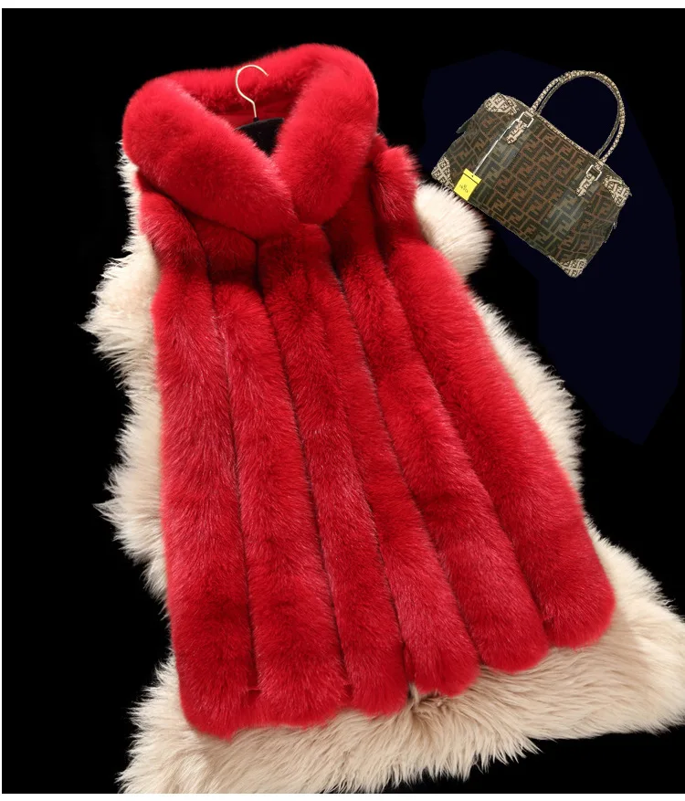 New Women's Faux Fur Vest Long Warm Hooded Imitation Fox Fur Vest Female Fashion Wild Sleeveless Waistcoats Plus Size S/4XL D537 bubble coat women