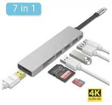 

USB C Hub Multiport Adapter INPHER 7 in 1 Portable Space Aluminium Dongle...