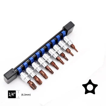 

9pcs 5-point Plum with holes pressure batch sleeve 1/4 inch Drive Star Socket Bit Socket Set car repair tool wrench socket set