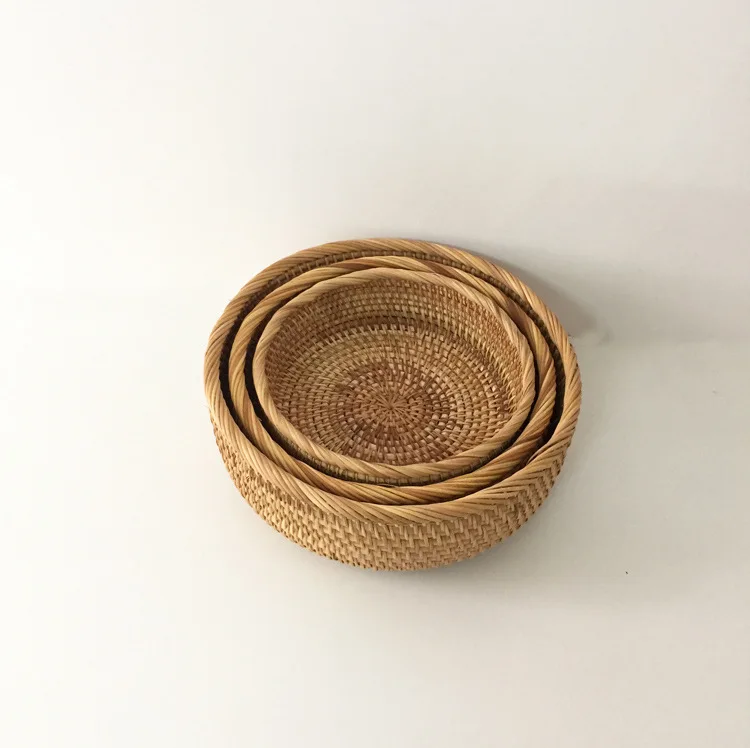 

Viet Nam Handmade Rattan Home Storage Basket Coffee Table Top Organizing Basket Fruit Snack Tray