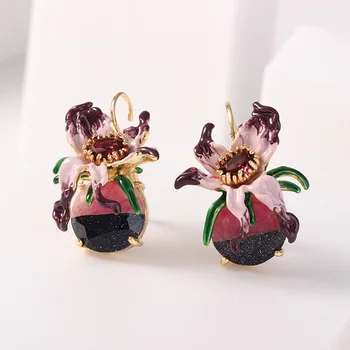 

European And American New Enamel Glaze Fashion Necklace Bracelet Women's Copper Gold-plated Ear Stud Clip Rhinestone Trendy