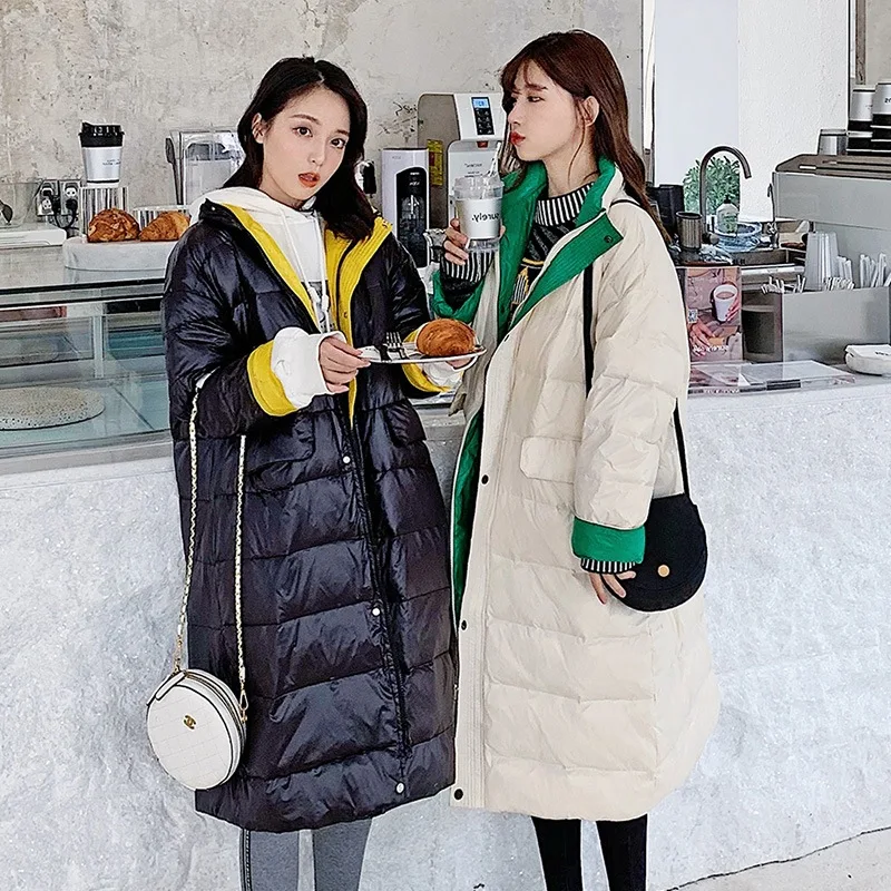 Основной толчок фотосессии стиль Модный пуховик Dongdaemun смешанные цвета Тонкое хлопковое пальто женское длинное пальто мода 8022