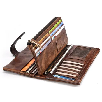 

RFID Men's Vintage Rubbing Leather Splice Long Clutch Wallet Bifold Large Capacity Organizer Casual Purse Removable Card Holder