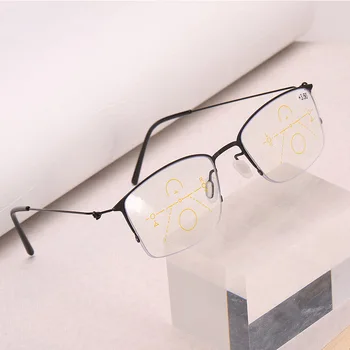 

Multifocal Reading Glasses Progressive Bifocal Ultralight Metal Anti Blue Ray UV Protect Presbyopic Glasses Half Frame Men Women
