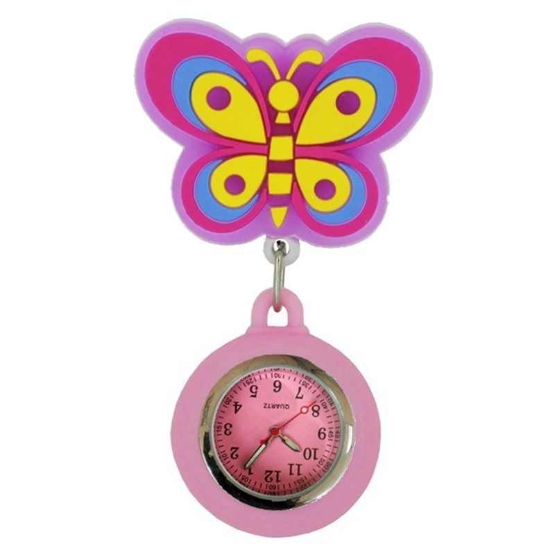 Разноцветные Мультяшные животные раскладной держатель для бейджа для медсестры кармашек для часов Часы подсолнечника в форме единорога; с принтом в виде улыбки женские часы для врачей