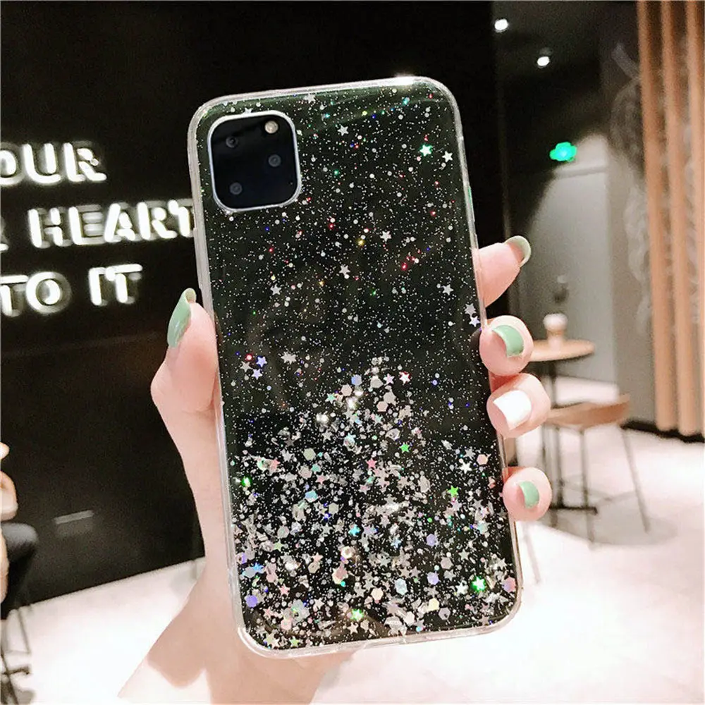 Lovebay Блестящий силиконовый чехол со звездами для iPhone 11 Pro X XR XS Max 7 8 6 6s Plus Блестящий Прозрачный чехол для телефона задняя крышка - Цвет: B