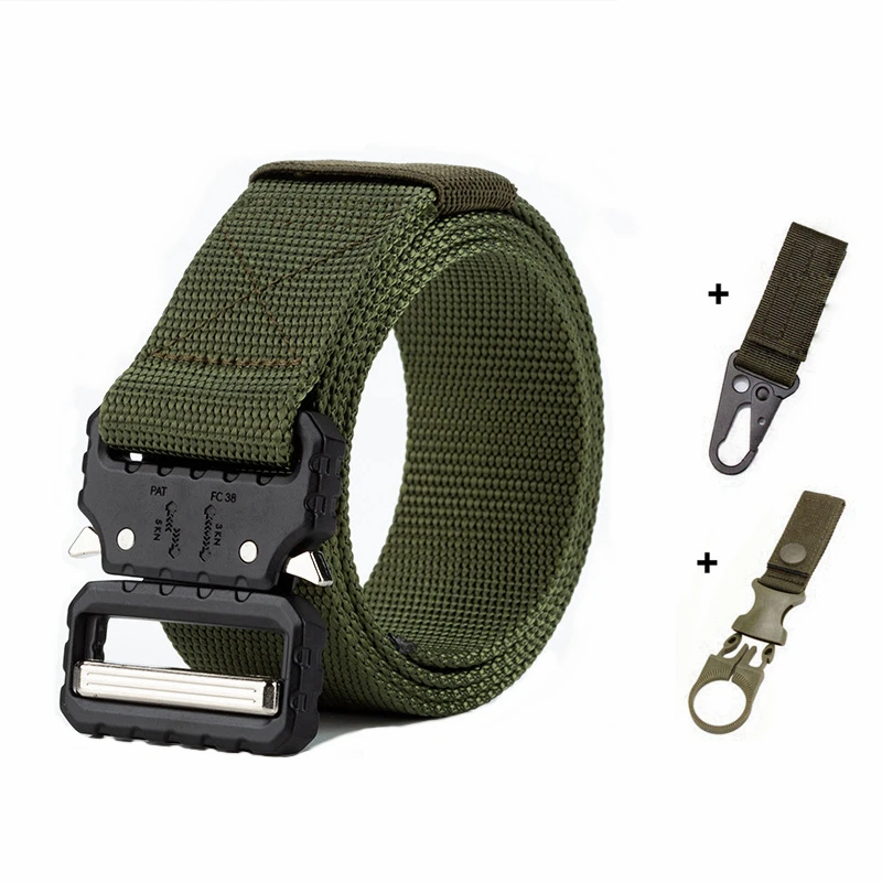 A Belt and 2 hook Армейский тактический ремень, мужской джинсовый ремень с высококачественной нейлоновой быстроразъемной автоматической металлической пряжкой, аксессуары для охоты на открытом воздухе - Цвет: A Belt and 2 hook
