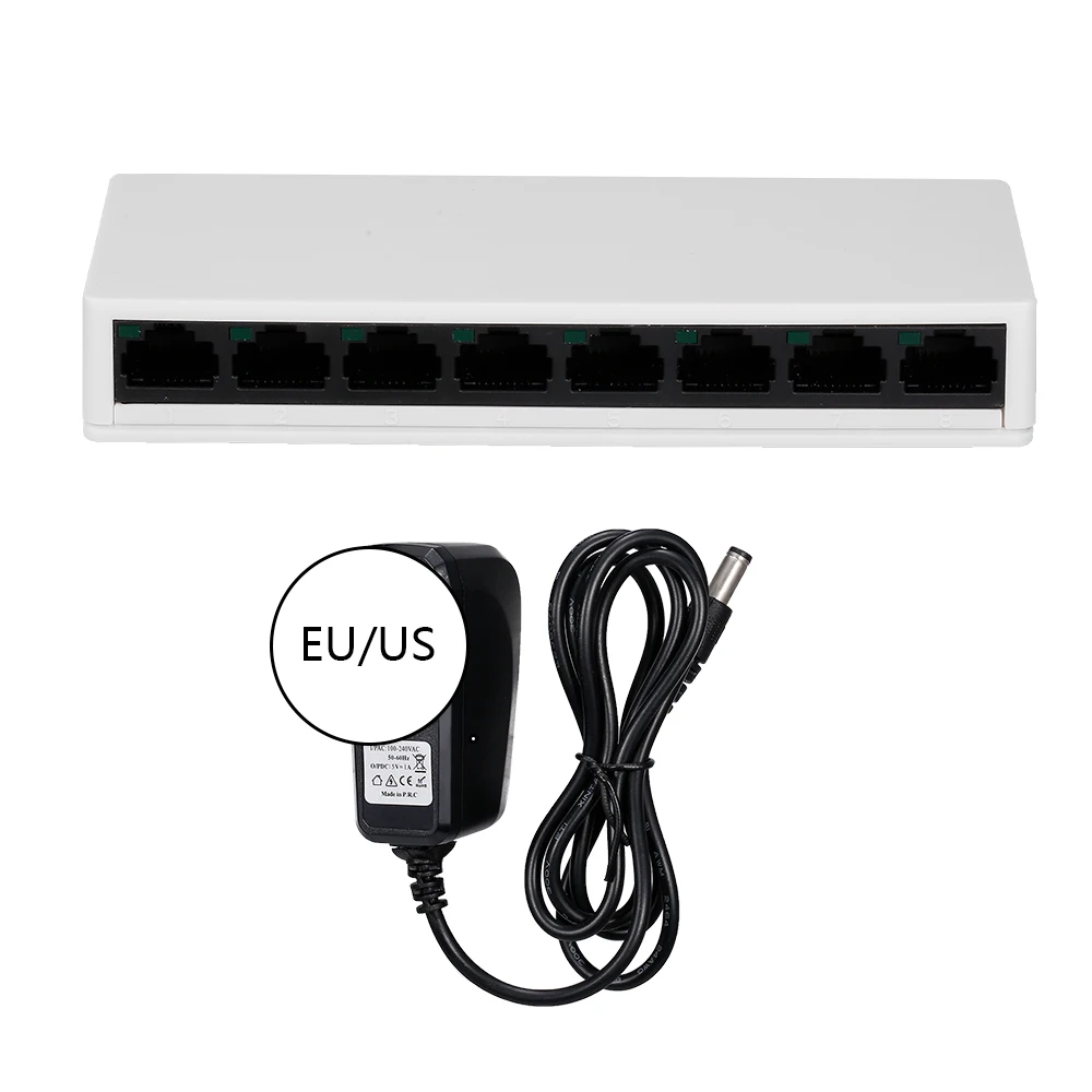 SW08 8 портовый коммутатор Gigabit 10/100 Мбит/с сетевой Ethernet сплиттер домашний офис