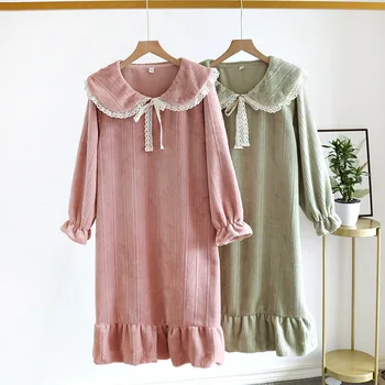 

Lisacmvpnel Autumn And Winter Flannel Long-sleeved Nightgown Women Home Wear Velvet Thickened Sleepwear