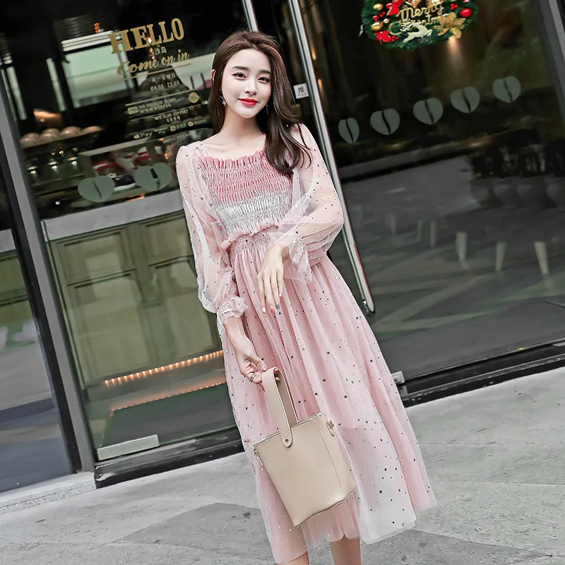 

2019 Early Spring Retro French Immortal Elegant Gentle Wind Base Velvet Mesh Dress First Love GIRL'S